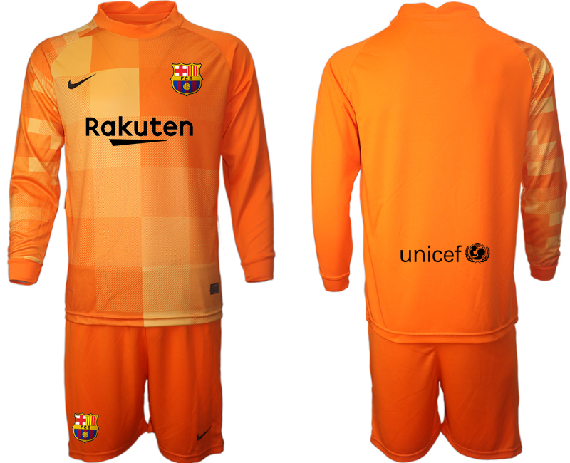 Cheap Men 2021-2022 Club Barcelona orange red goalkeeper Long Sleeve blank Soccer Jersey